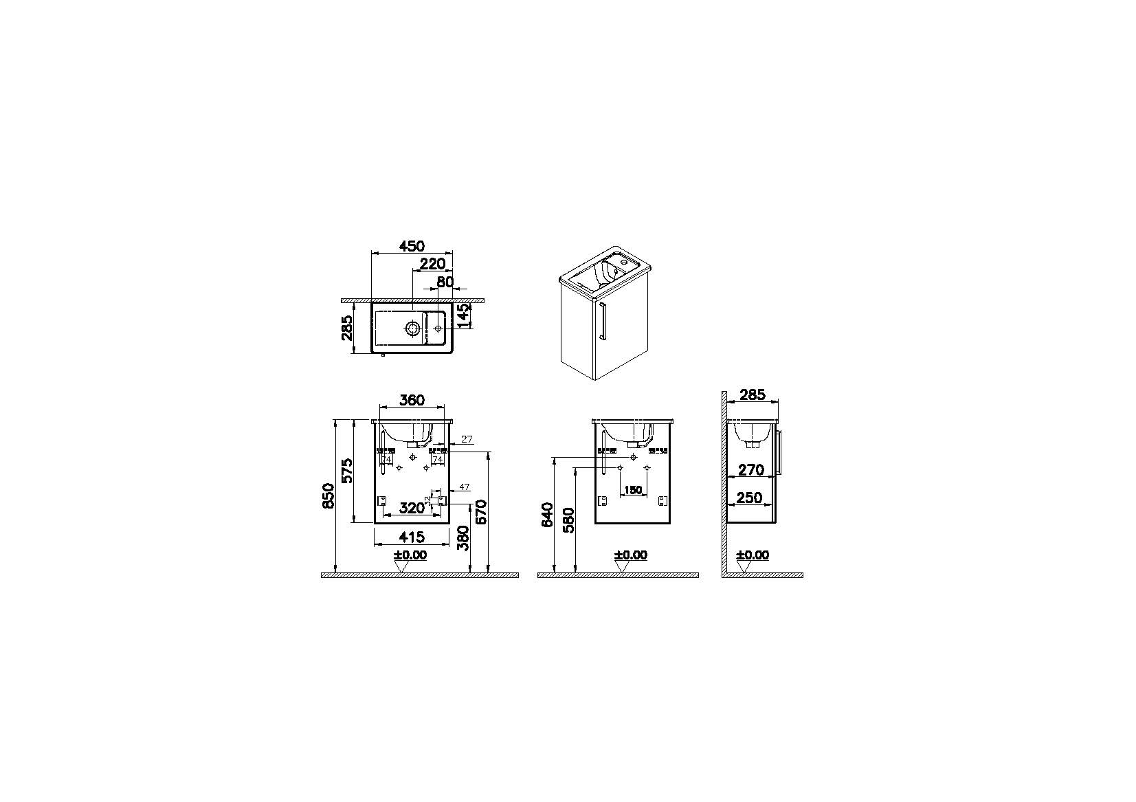 Модуль Root 45 см с квадратной раковиной, с дверцей, глянцевый белый, правосторонний, 66330